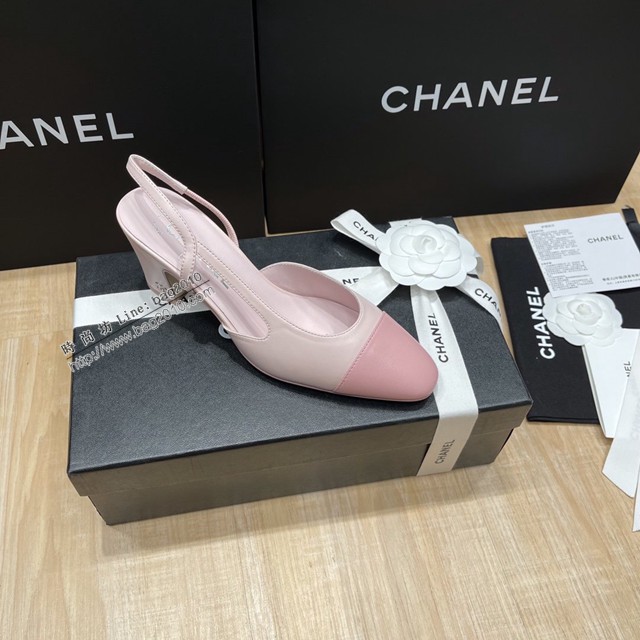 Chanel專櫃經典款女士涼鞋 香奈兒時尚sling back涼鞋平跟鞋6.5cm中跟鞋 dx2553
